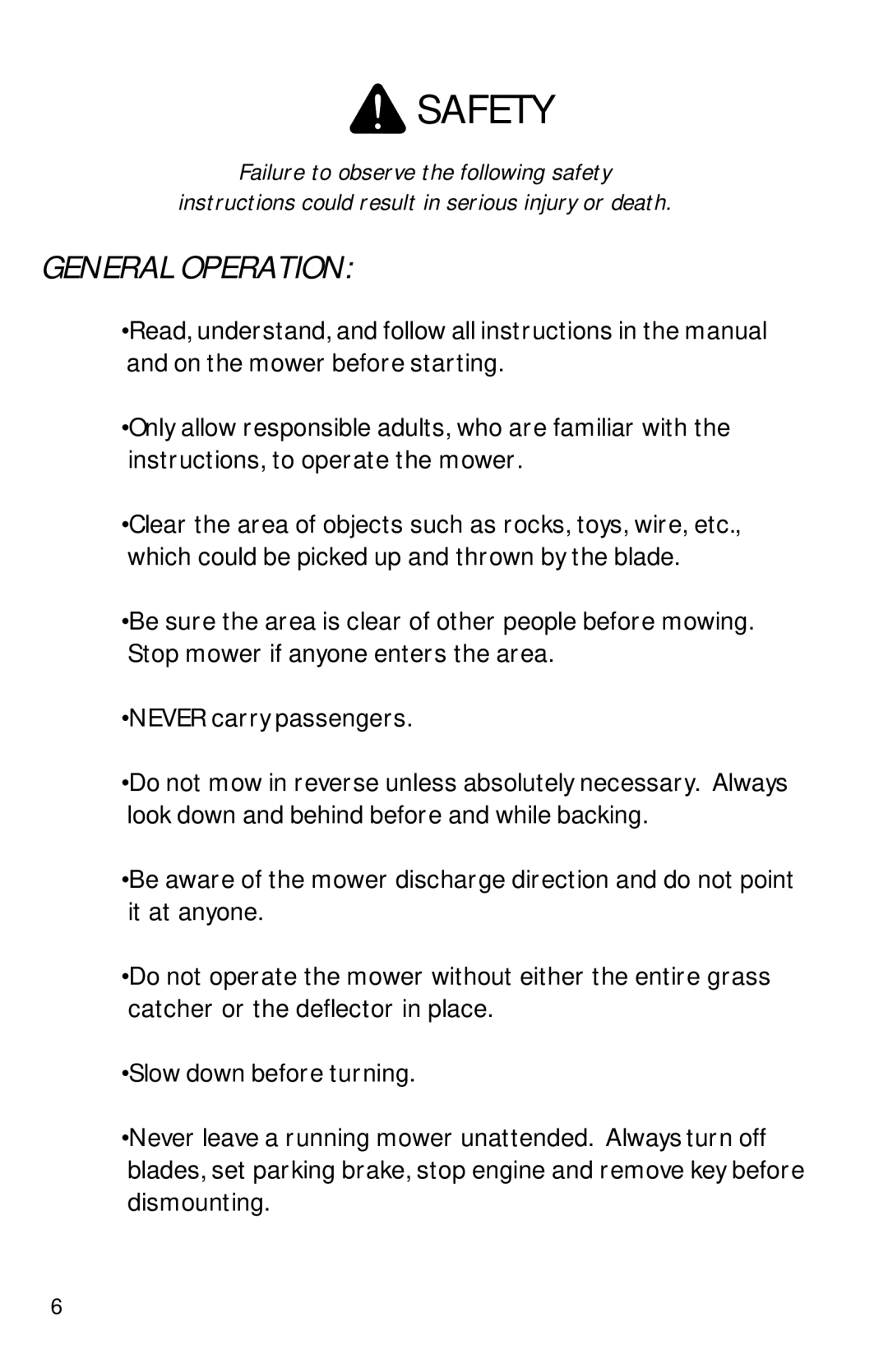 Dixon 13086-0601 manual General Operation 