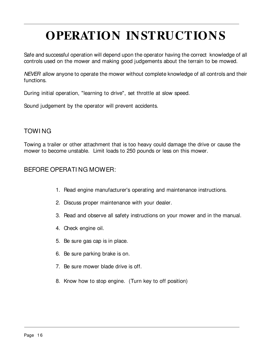 Dixon 13087-0400 manual Operation Instructions, Towing 