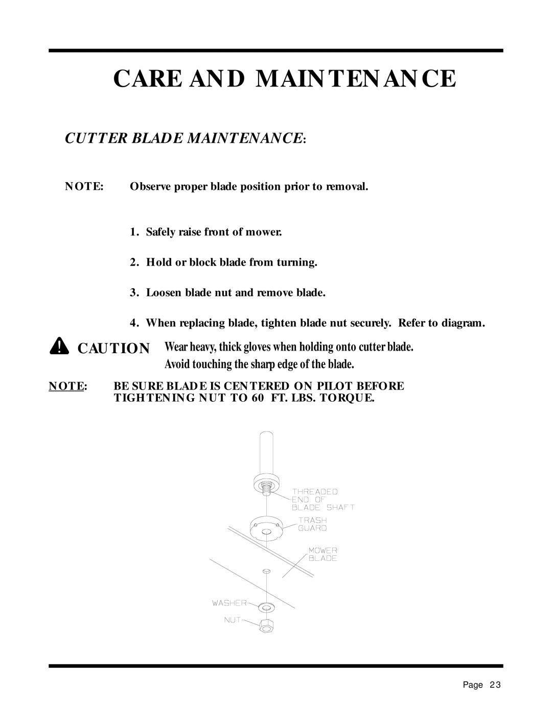 Dixon 13087-0400 manual Cutter Blade Maintenance 