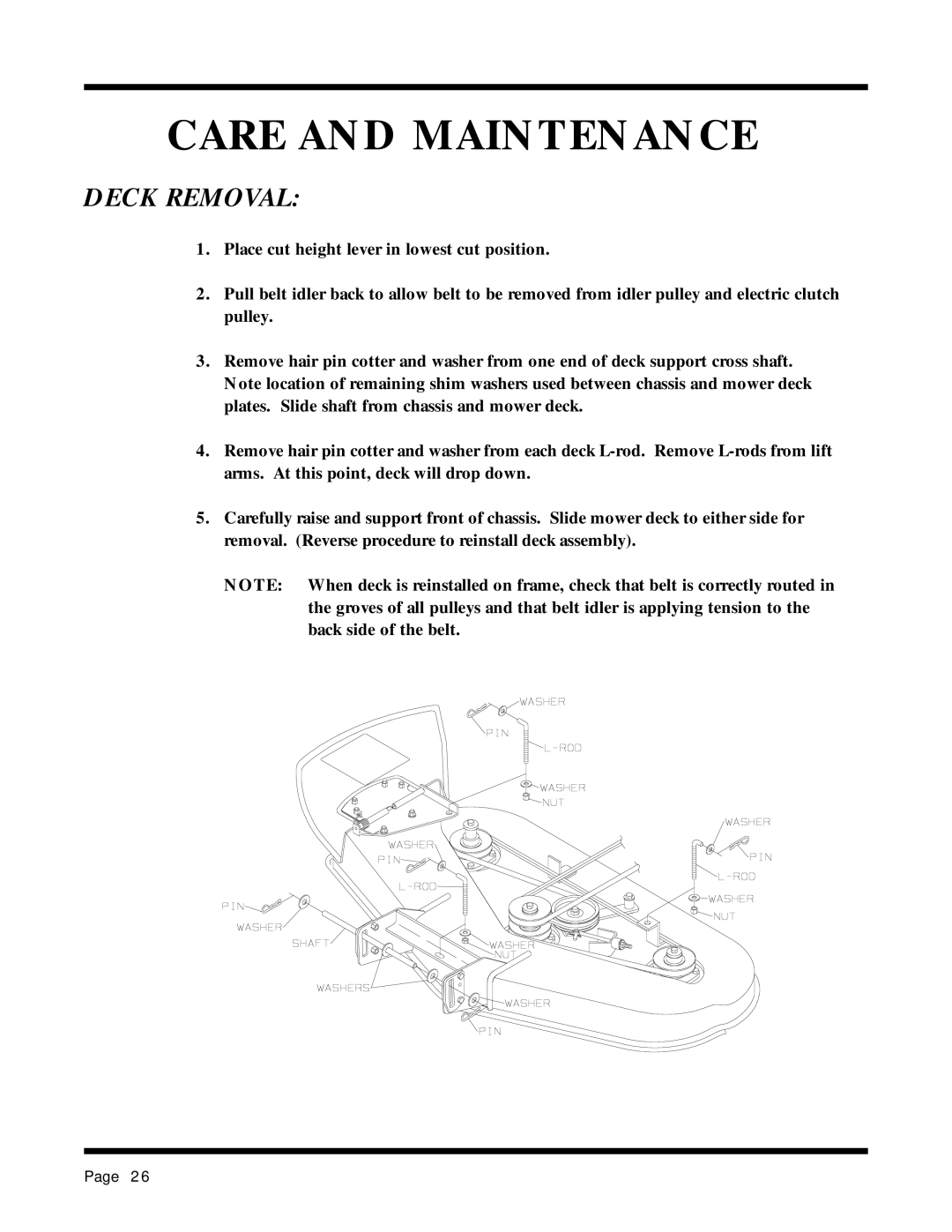 Dixon 13087-0400 manual Deck Removal 