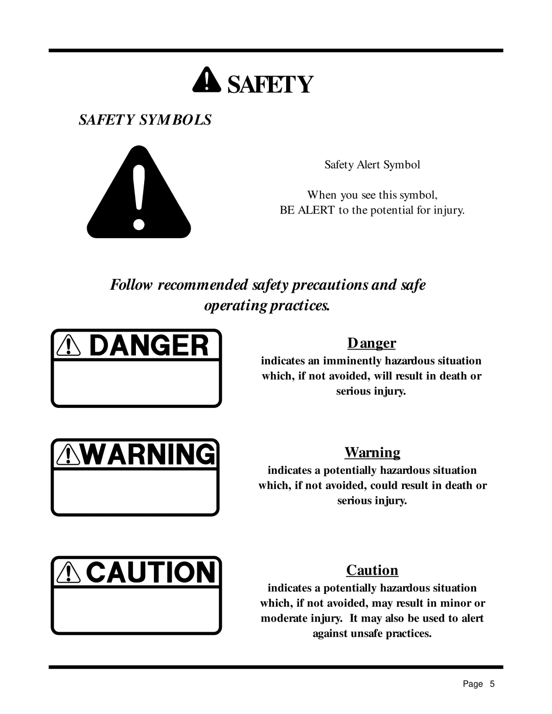 Dixon 13087-0400 manual Safety Symbols 