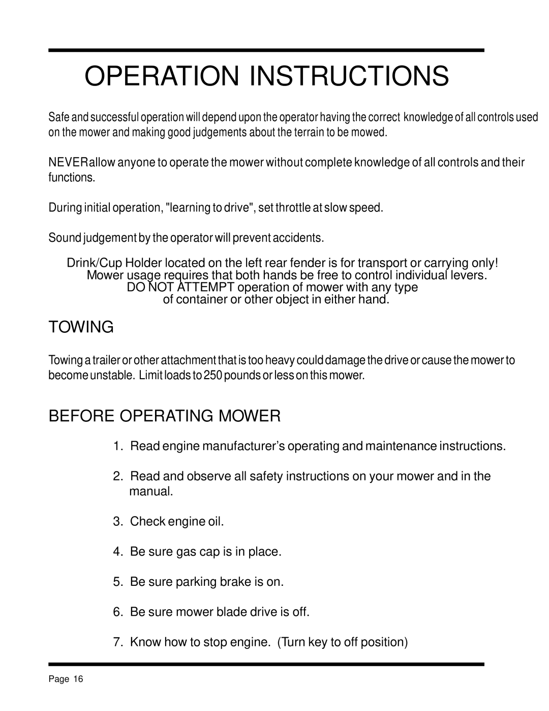 Dixon 13088-1100A manual Operation Instructions, Towing, Before Operating Mower 