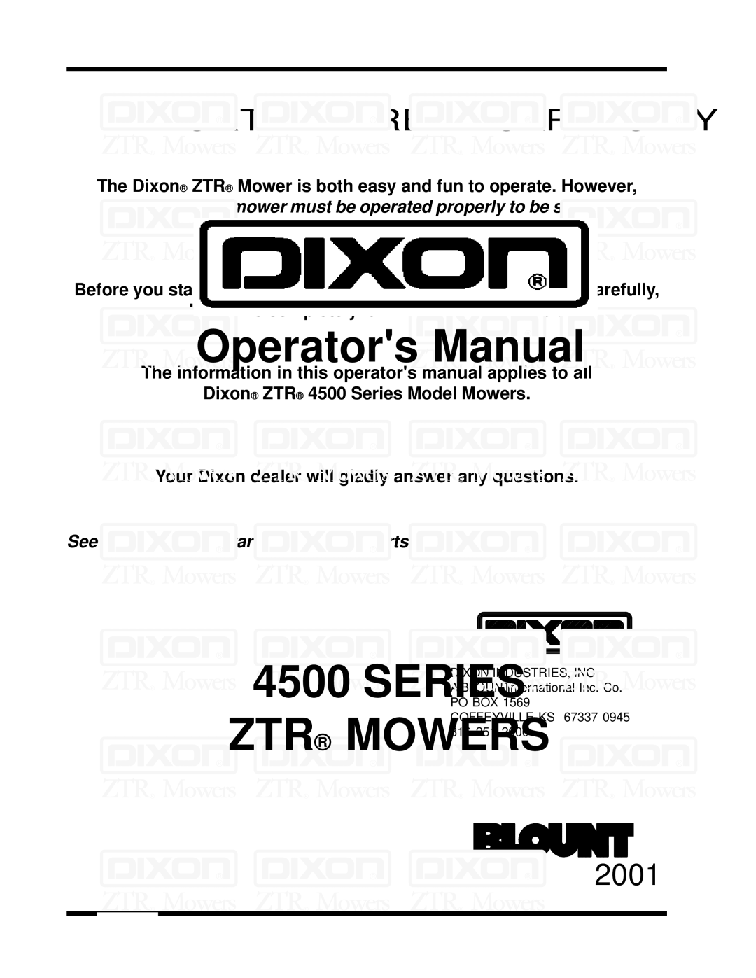 Dixon 13088-1100A manual Important Read Carefully 