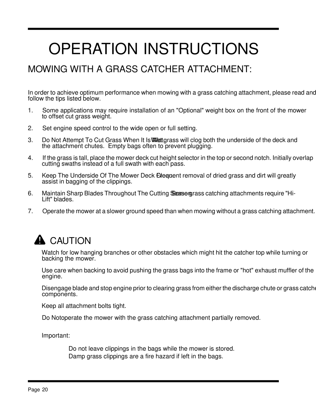 Dixon 13088-1100A manual Mowing with a Grass Catcher Attachment 