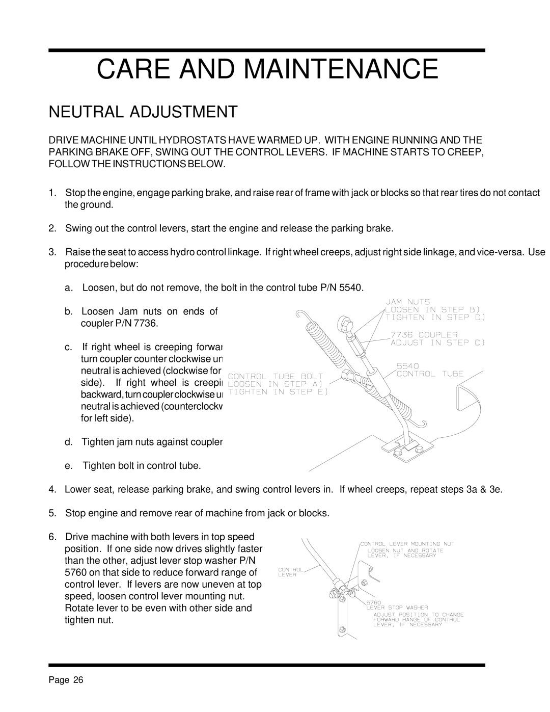 Dixon 13088-1100A manual Neutral Adjustment 