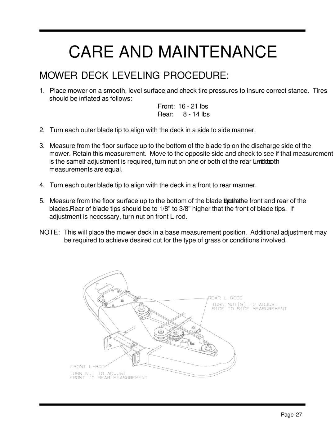 Dixon 13088-1100A manual Mower Deck Leveling Procedure 