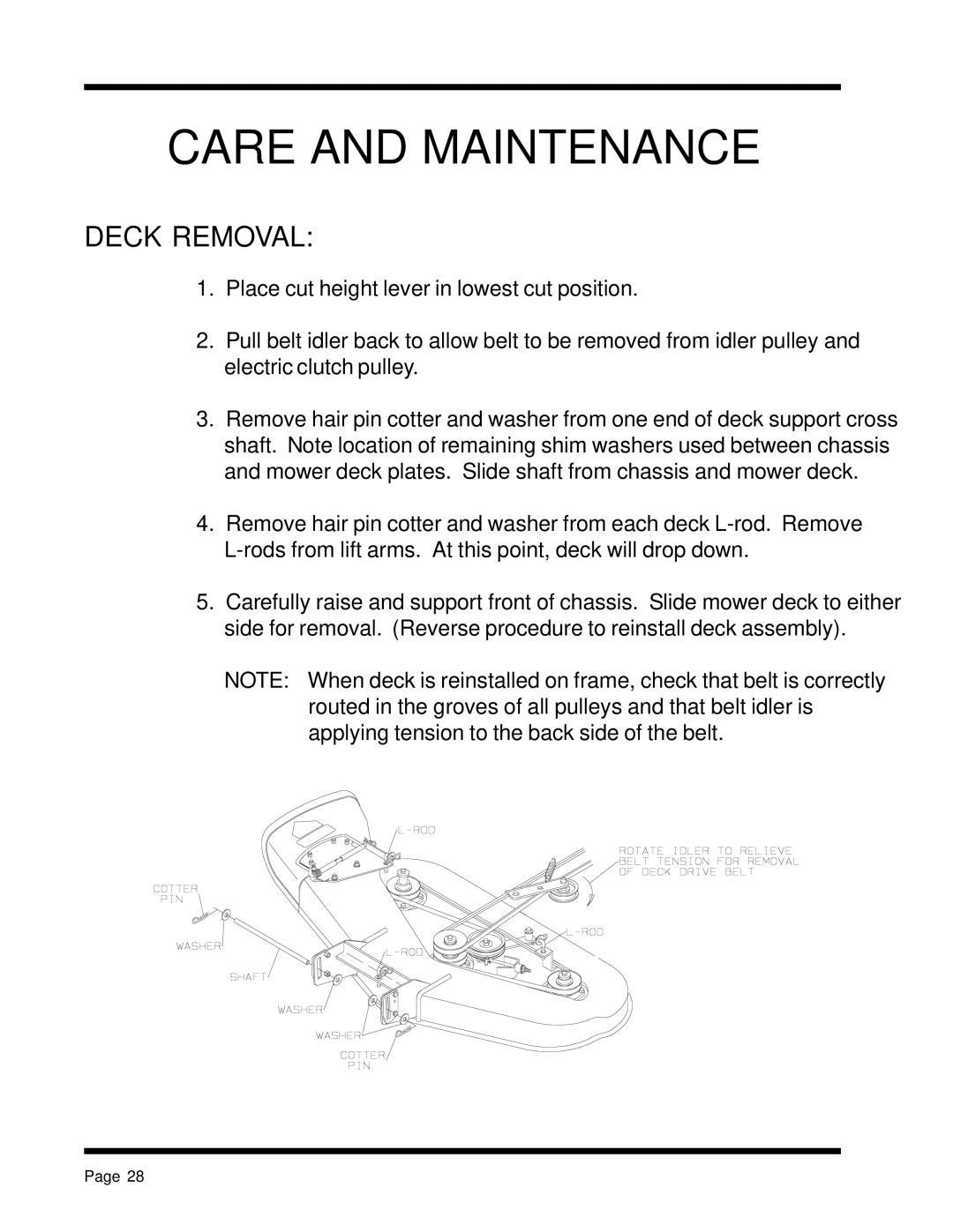 Dixon 13088-1100A manual Deck Removal 