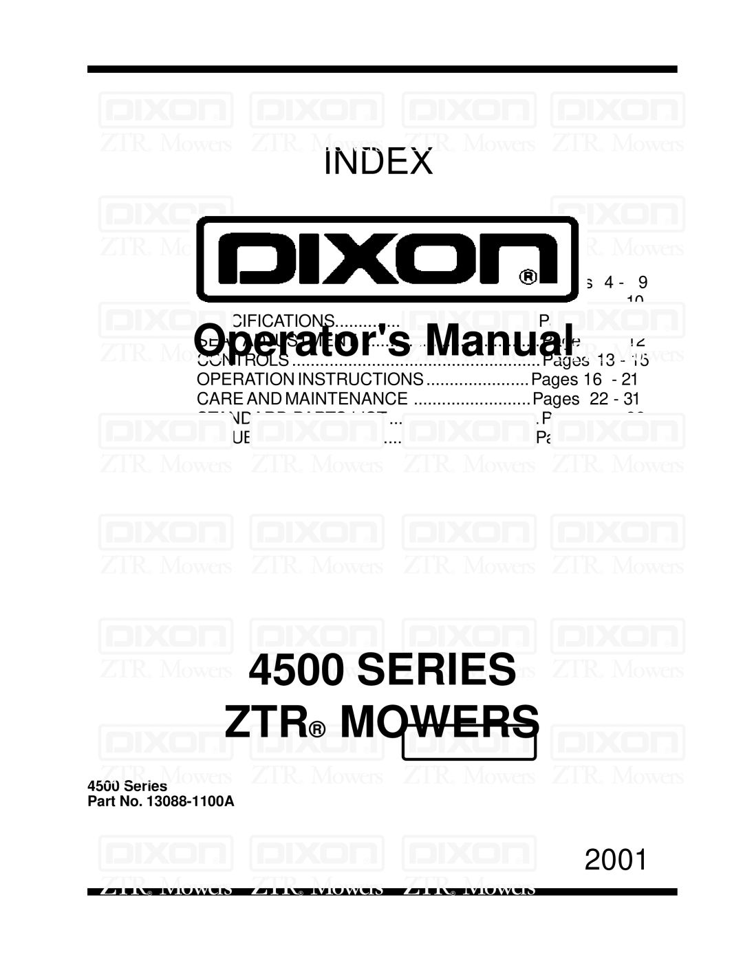 Dixon 13088-1100A manual Index 