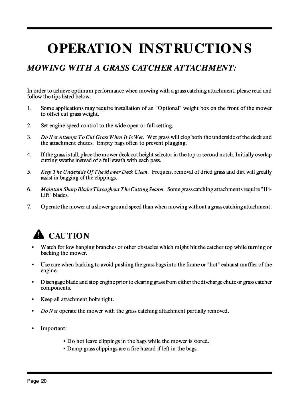 Dixon 13088-1100A manual Mowing With A Grass Catcher Attachment, Operation Instructions 