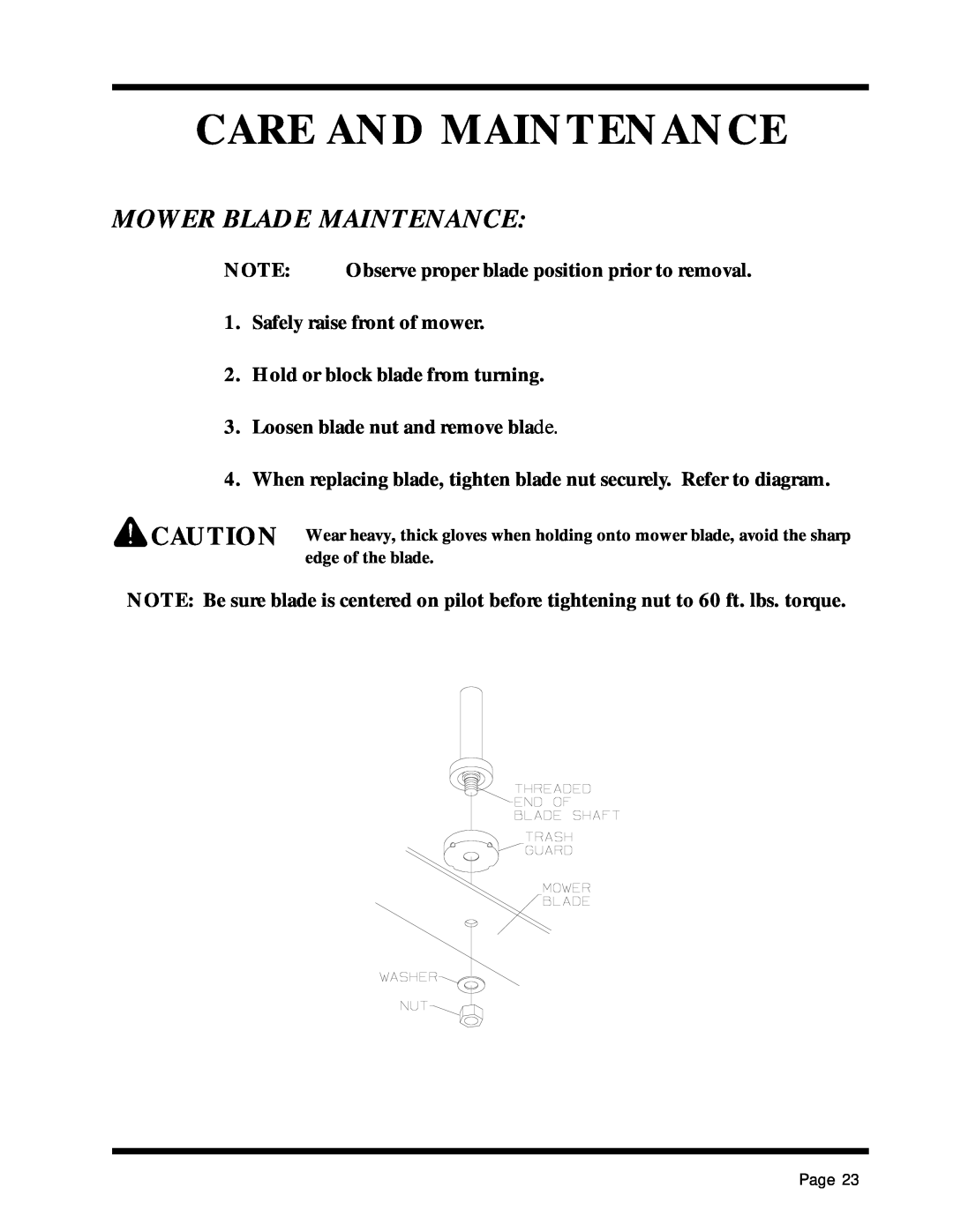 Dixon 13088-1100A manual Mower Blade Maintenance, Care And Maintenance 