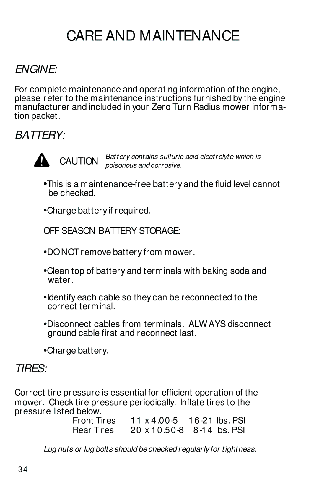 Dixon 13089-0601 manual Engine, Battery, Tires 