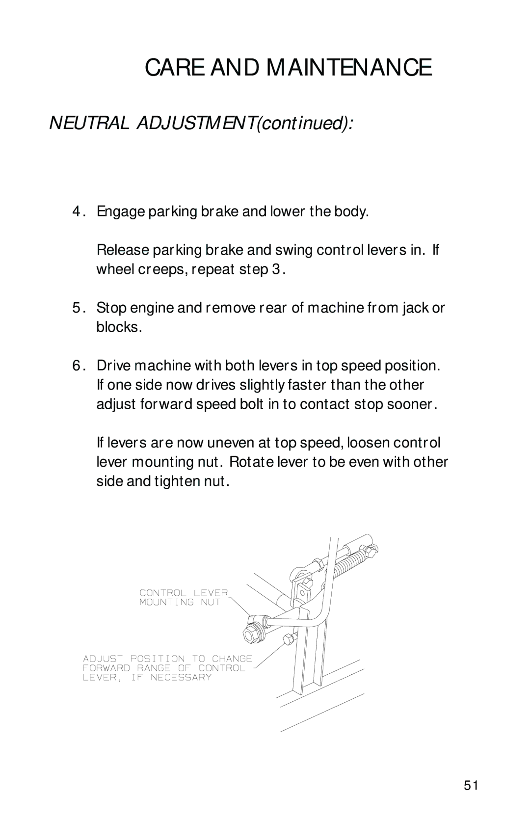 Dixon 13089-0601 manual Neutral Adjustment 