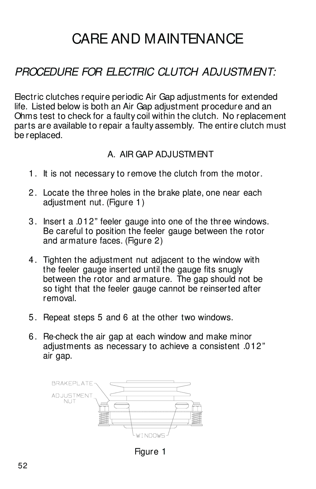 Dixon 13089-0601 manual Procedure for Electric Clutch Adjustment, AIR GAP Adjustment 