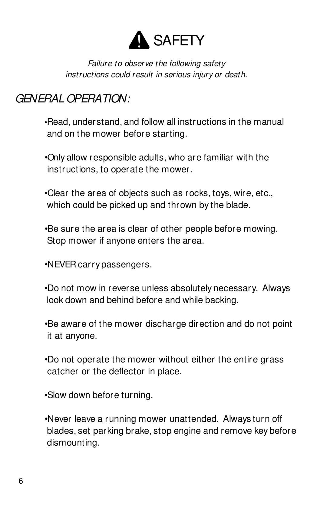 Dixon 13089-0601 manual General Operation 