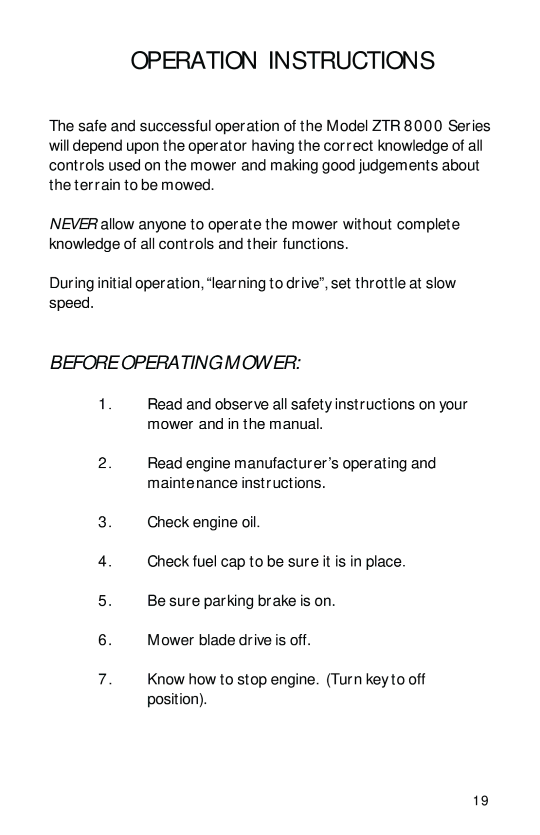 Dixon 13092-0901 manual Operation Instructions, Before Operating Mower 