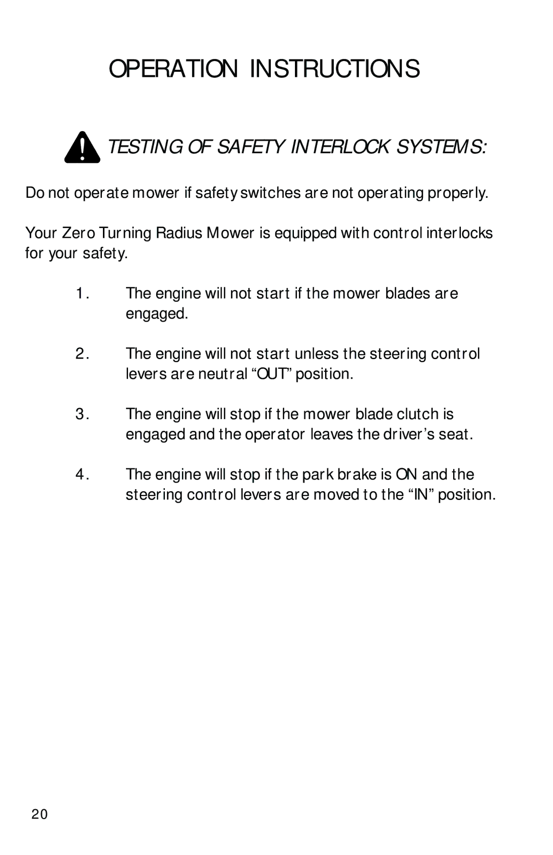 Dixon 13092-0901 manual Testing of Safety Interlock Systems 