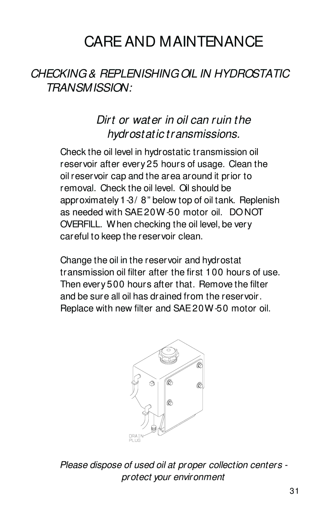 Dixon 13092-0901 manual Checking & Replenishing OIL in Hydrostatic Transmission 