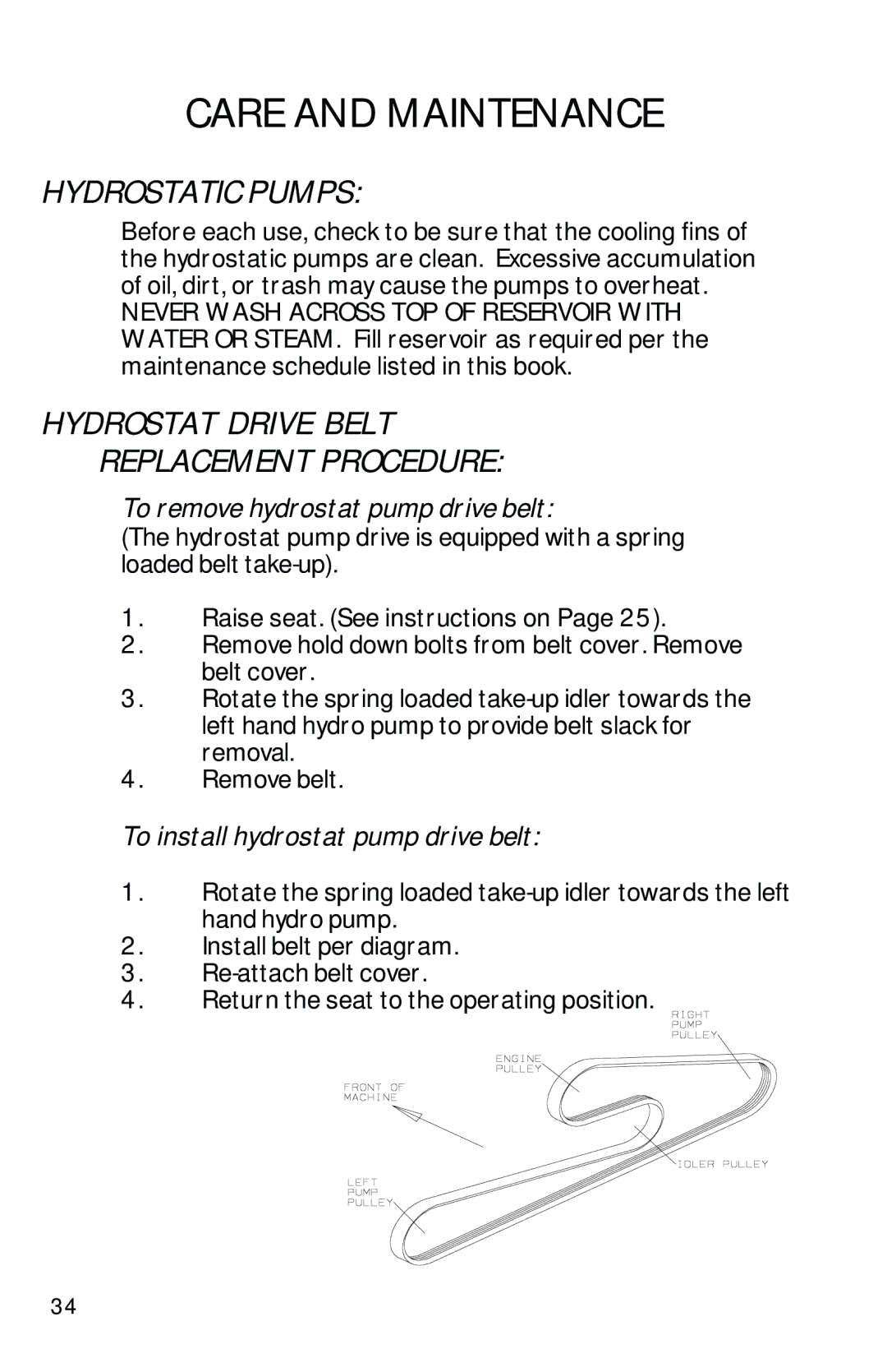 Dixon 13092-0901 manual Hydrostatic Pumps, Hydrostat Drive Belt Replacement Procedure 