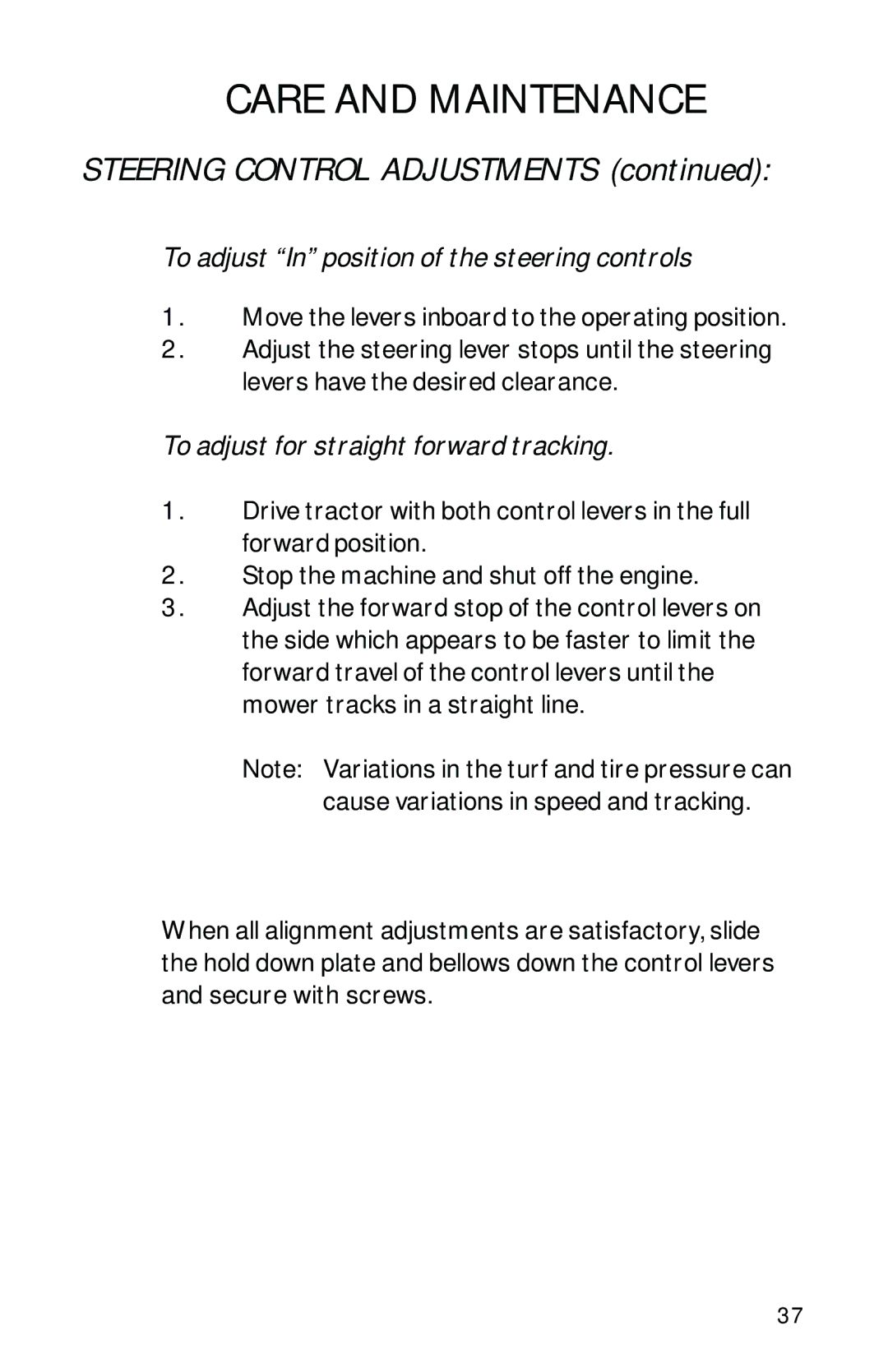 Dixon 13092-0901 manual To adjust In position of the steering controls 