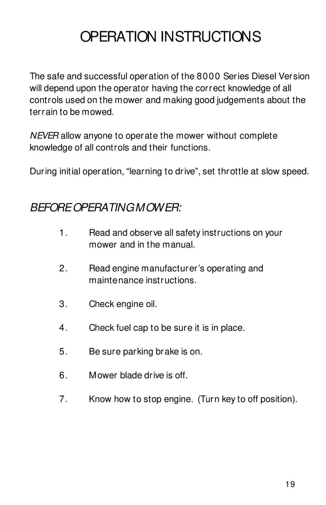 Dixon 13282-0801 manual Operation Instructions, Before Operating Mower 