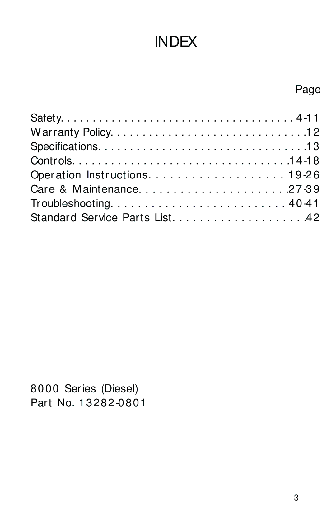 Dixon 13282-0801 manual Index 