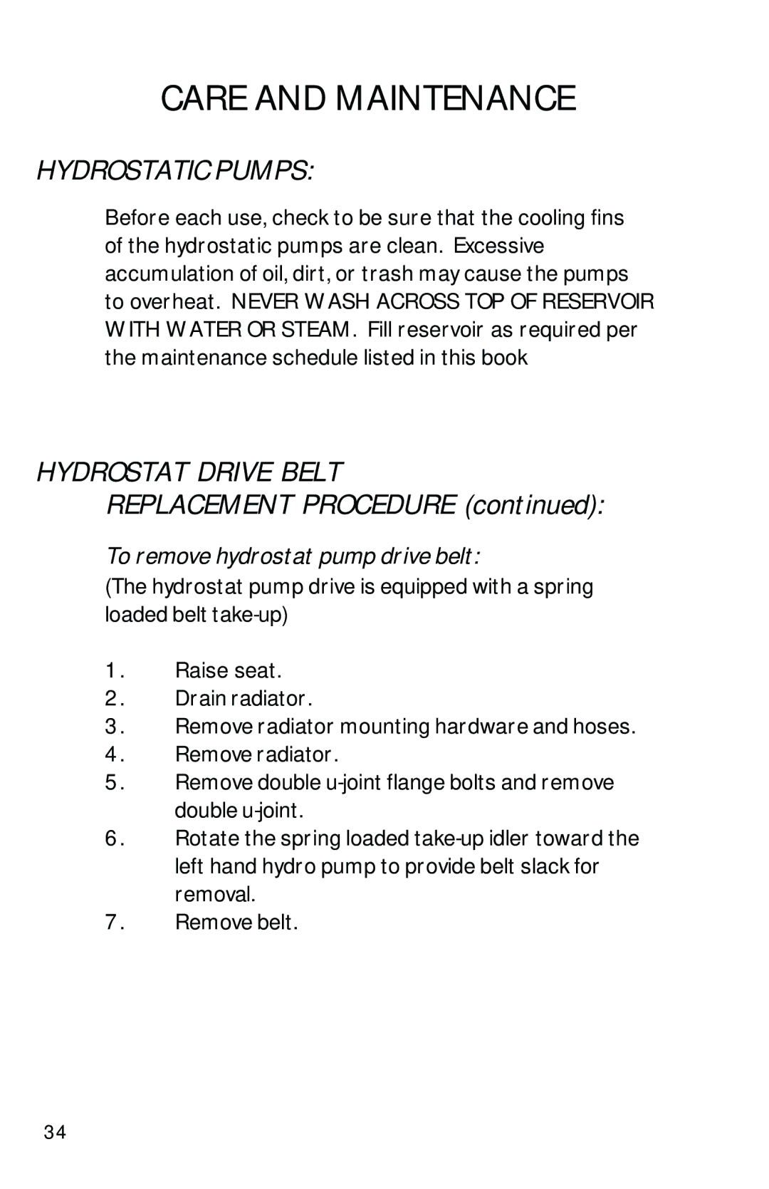 Dixon 13282-0801 manual Hydrostatic Pumps, Hydrostat Drive Belt, To remove hydrostat pump drive belt 