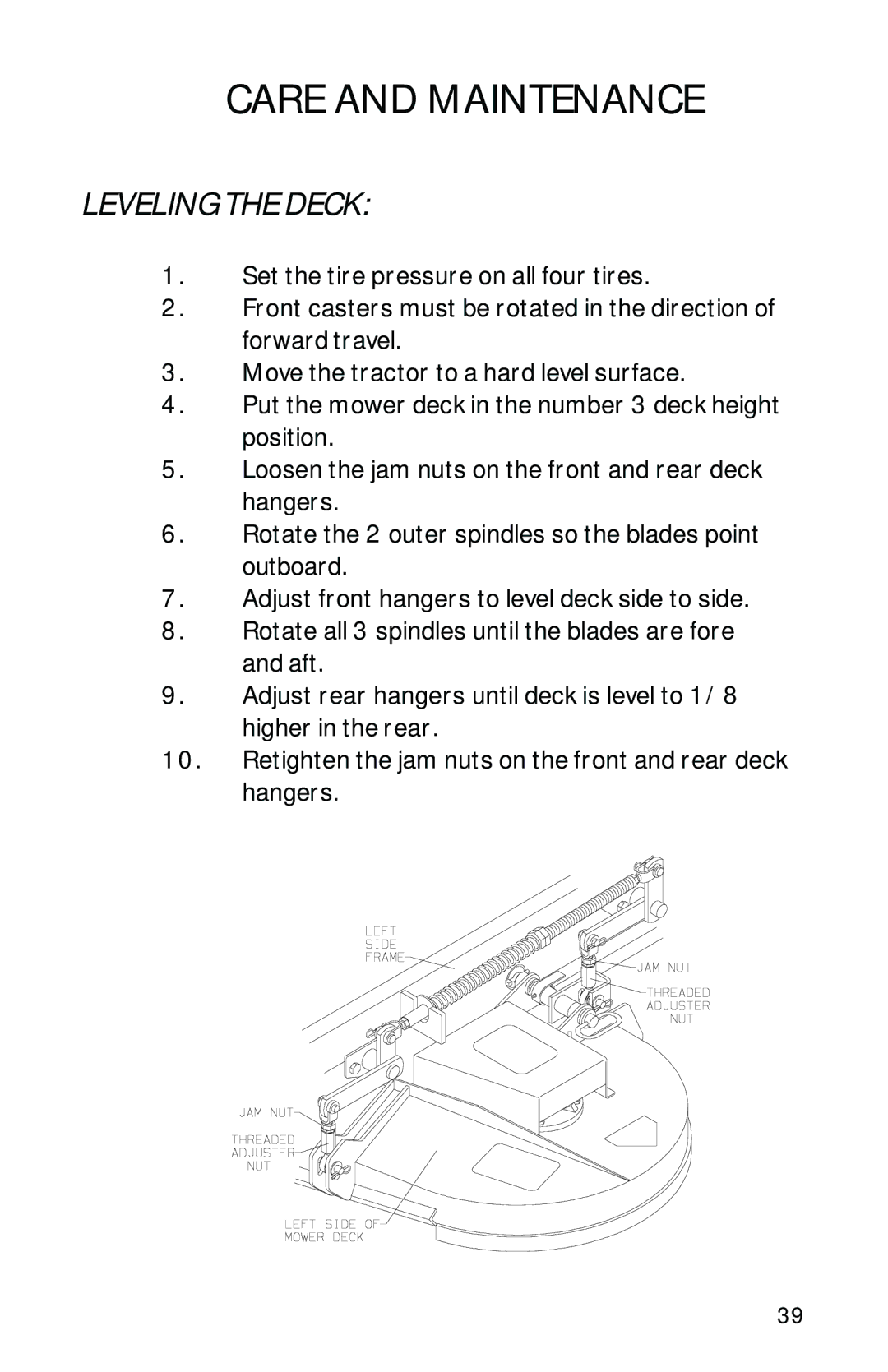 Dixon 13282-0801 manual Leveling the Deck 