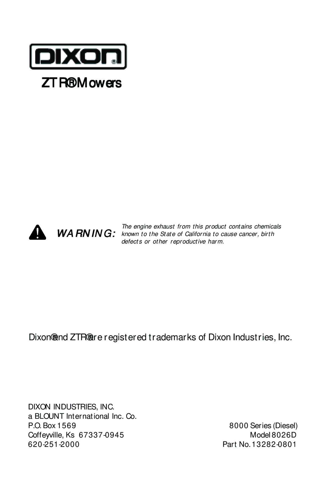 Dixon 13282-0801 manual ZTRMowers 