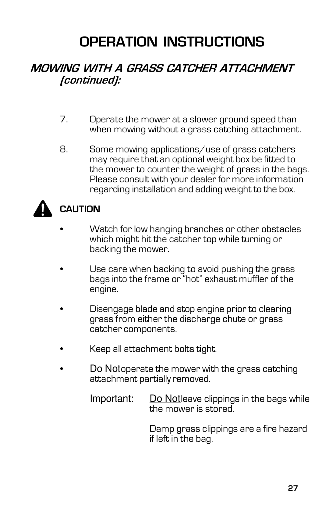 Dixon 13632-0702 manual Mowing with a Grass Catcher Attachment 