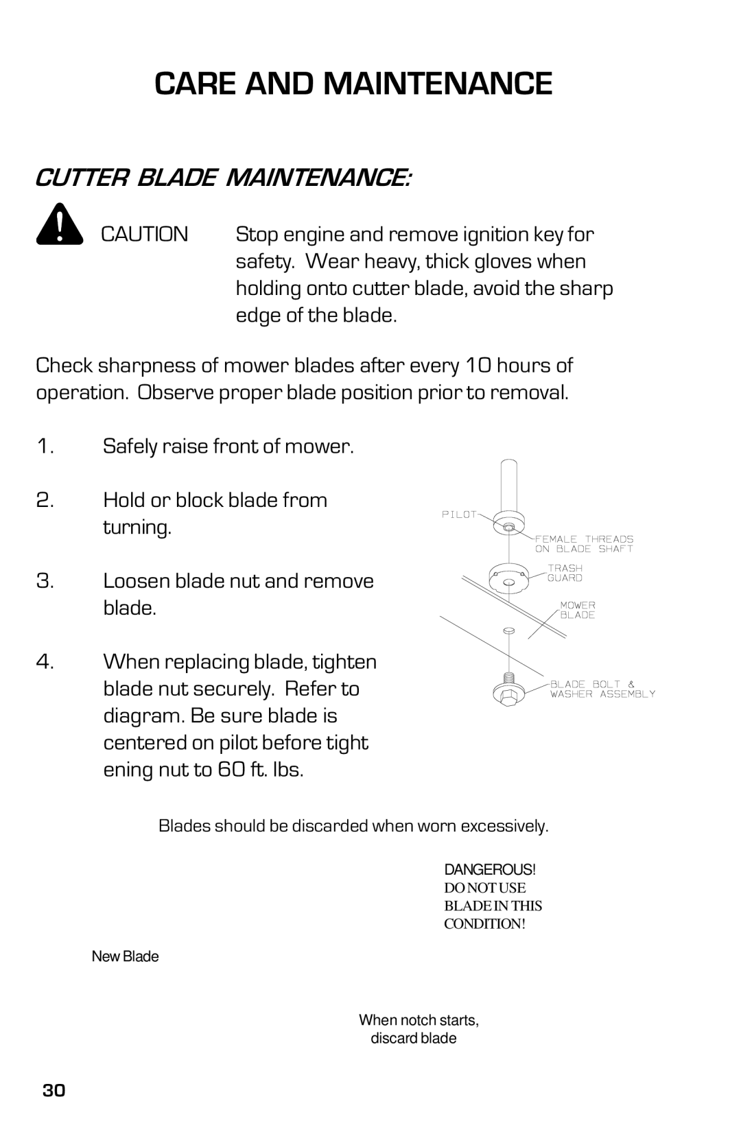 Dixon 13632-0702 manual Cutter Blade Maintenance 