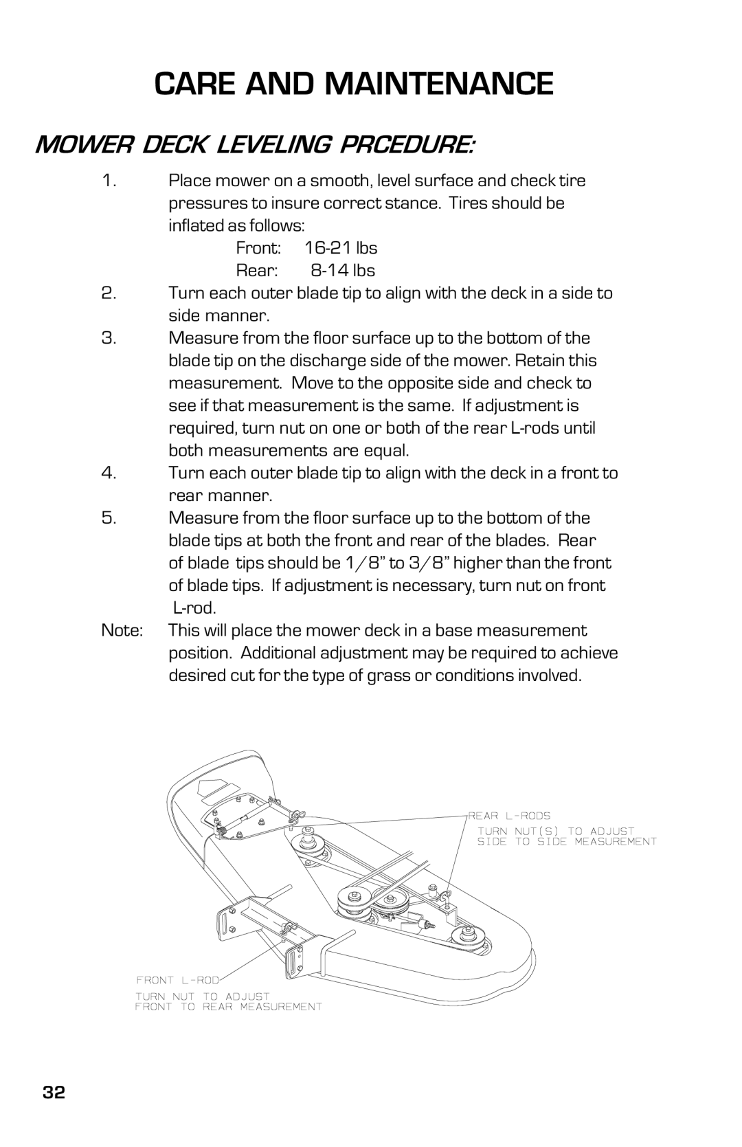 Dixon 13632-0702 manual Mower Deck Leveling Prcedure 