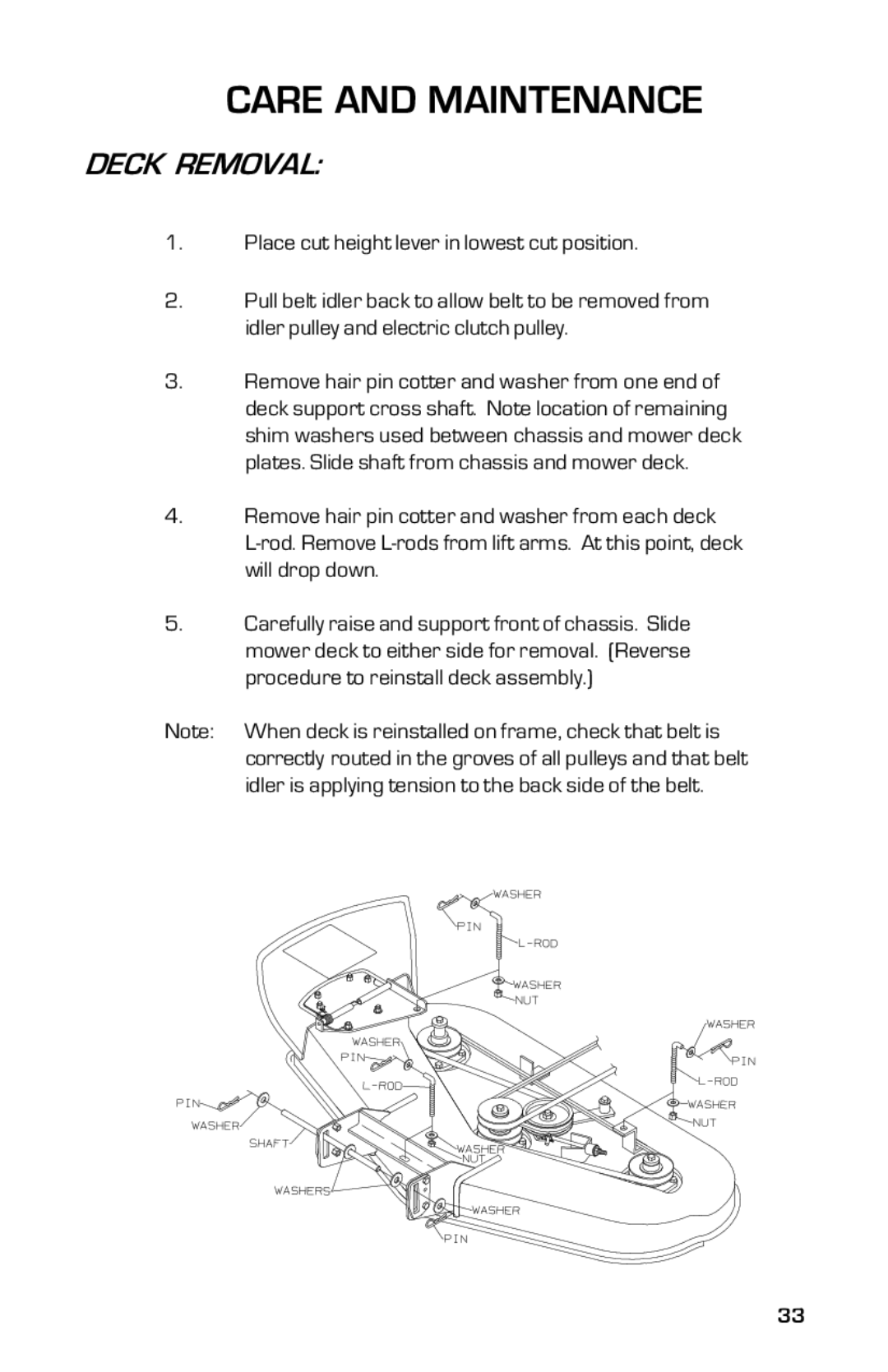 Dixon 13632-0702 manual Deck Removal 