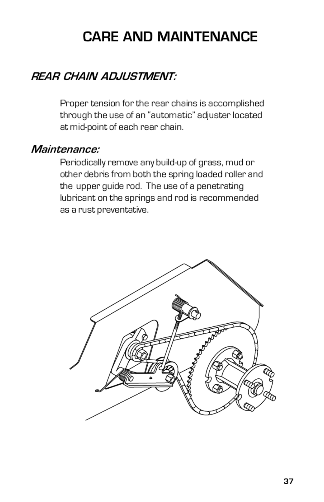 Dixon 13632-0702 manual Rear Chain Adjustment, Maintenance 