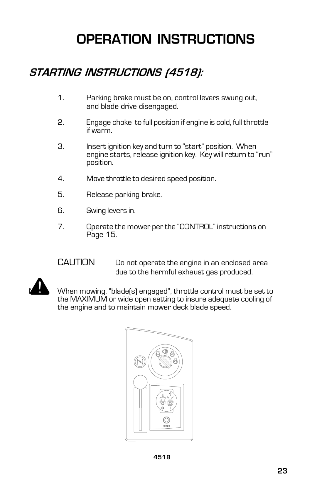 Dixon 13633-0702 manual Starting Instructions 