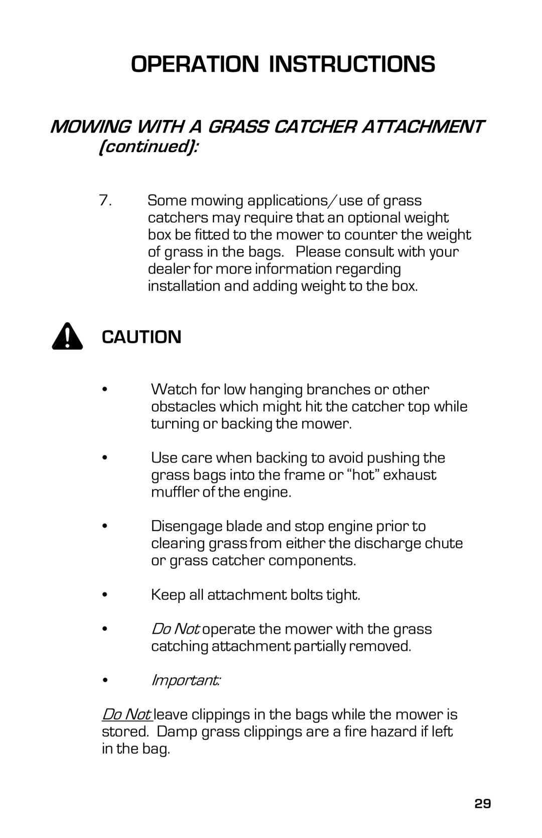 Dixon 13633-0702 manual Mowing with a Grass Catcher Attachment 