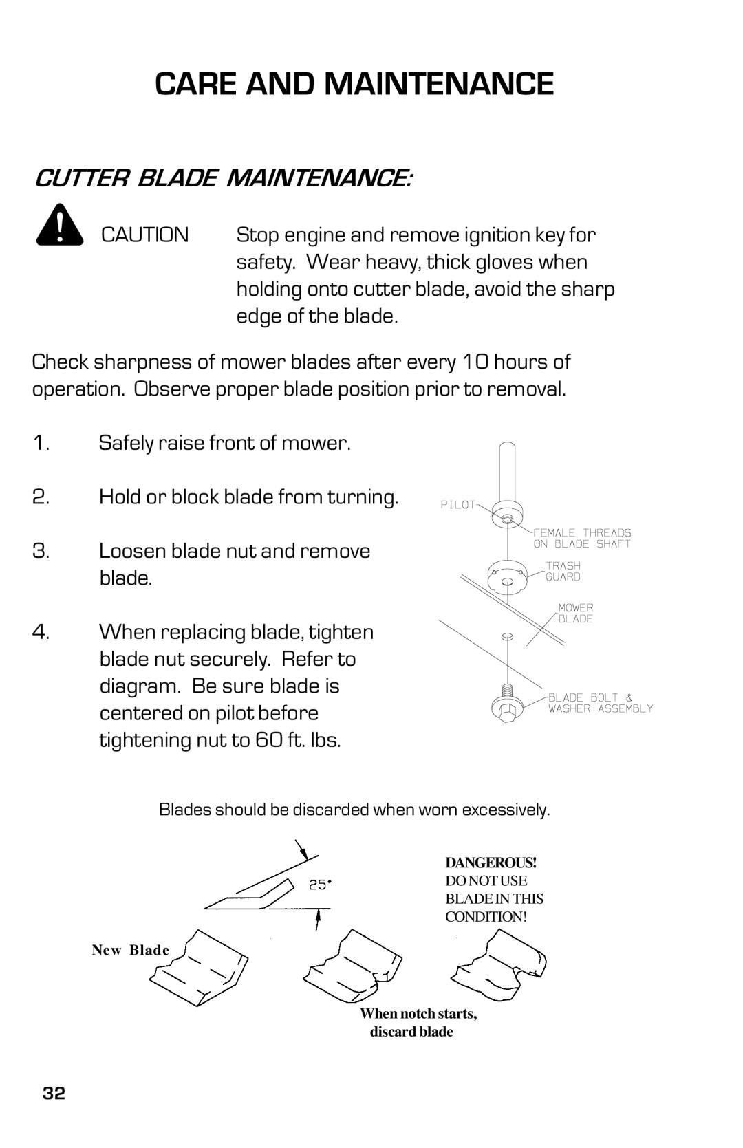 Dixon 13633-0702 manual Cutter Blade Maintenance 