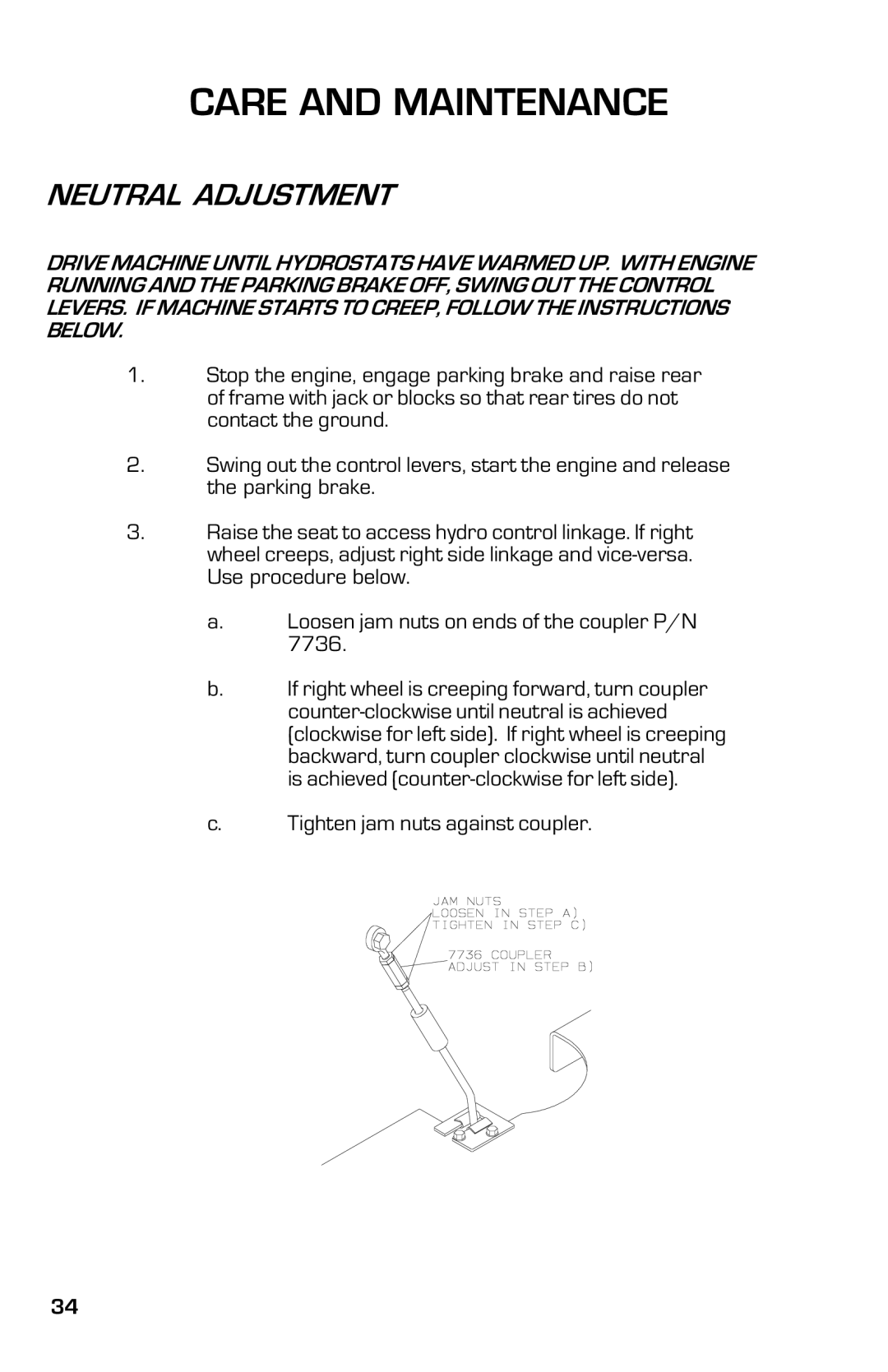 Dixon 13633-0702 manual Neutral Adjustment 