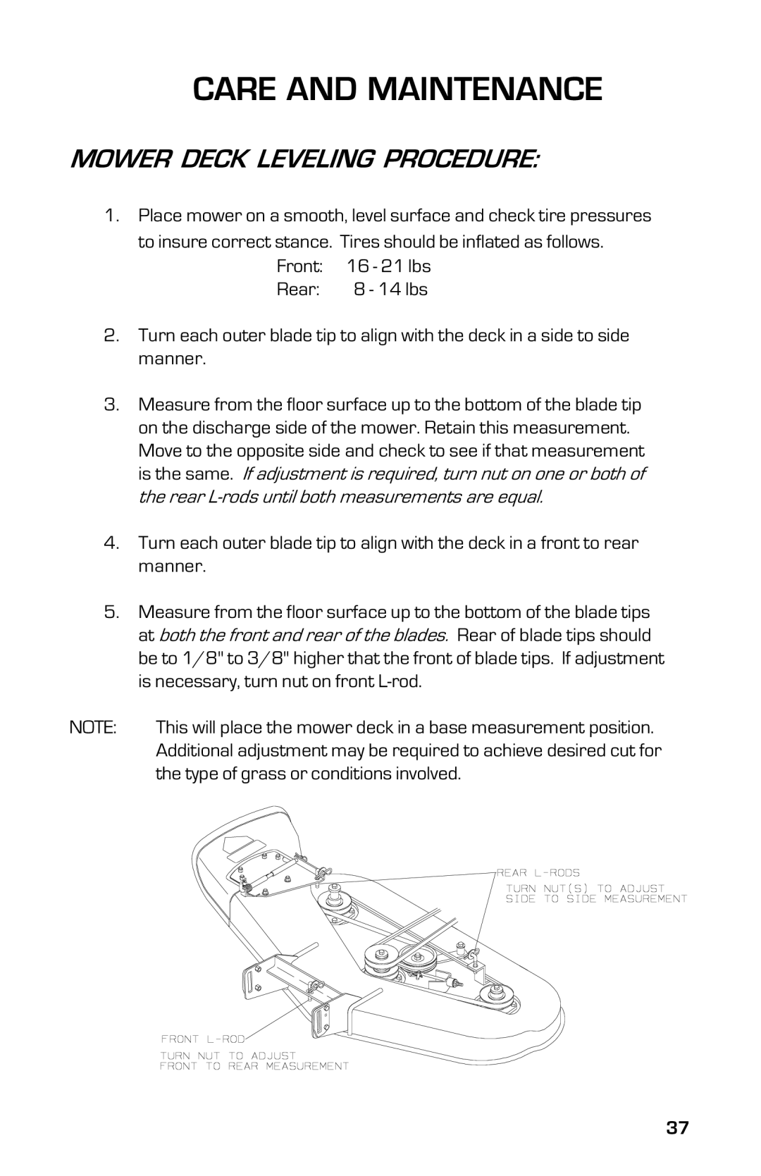 Dixon 13633-0702 manual Mower Deck Leveling Procedure 