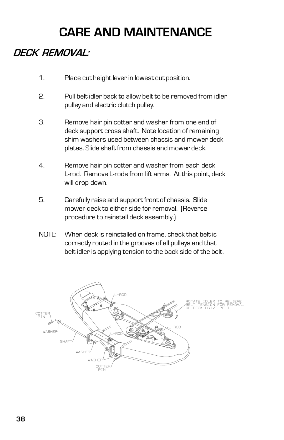 Dixon 13633-0702 manual Deck Removal 