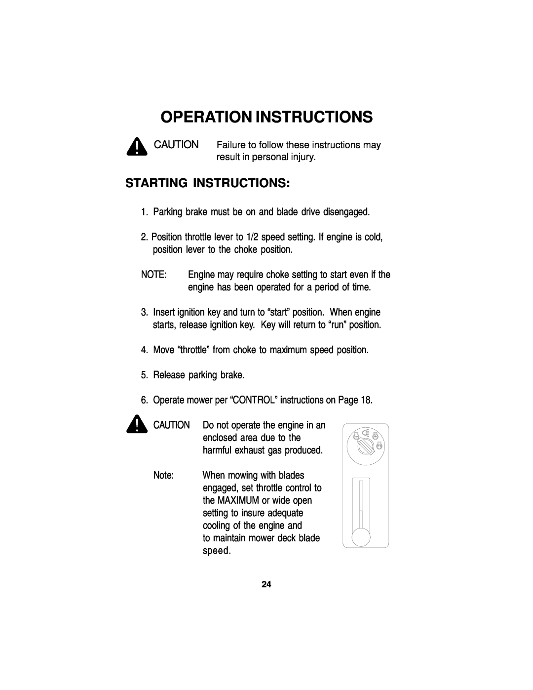 Dixon 14295-0804 manual Starting Instructions, Operation Instructions 