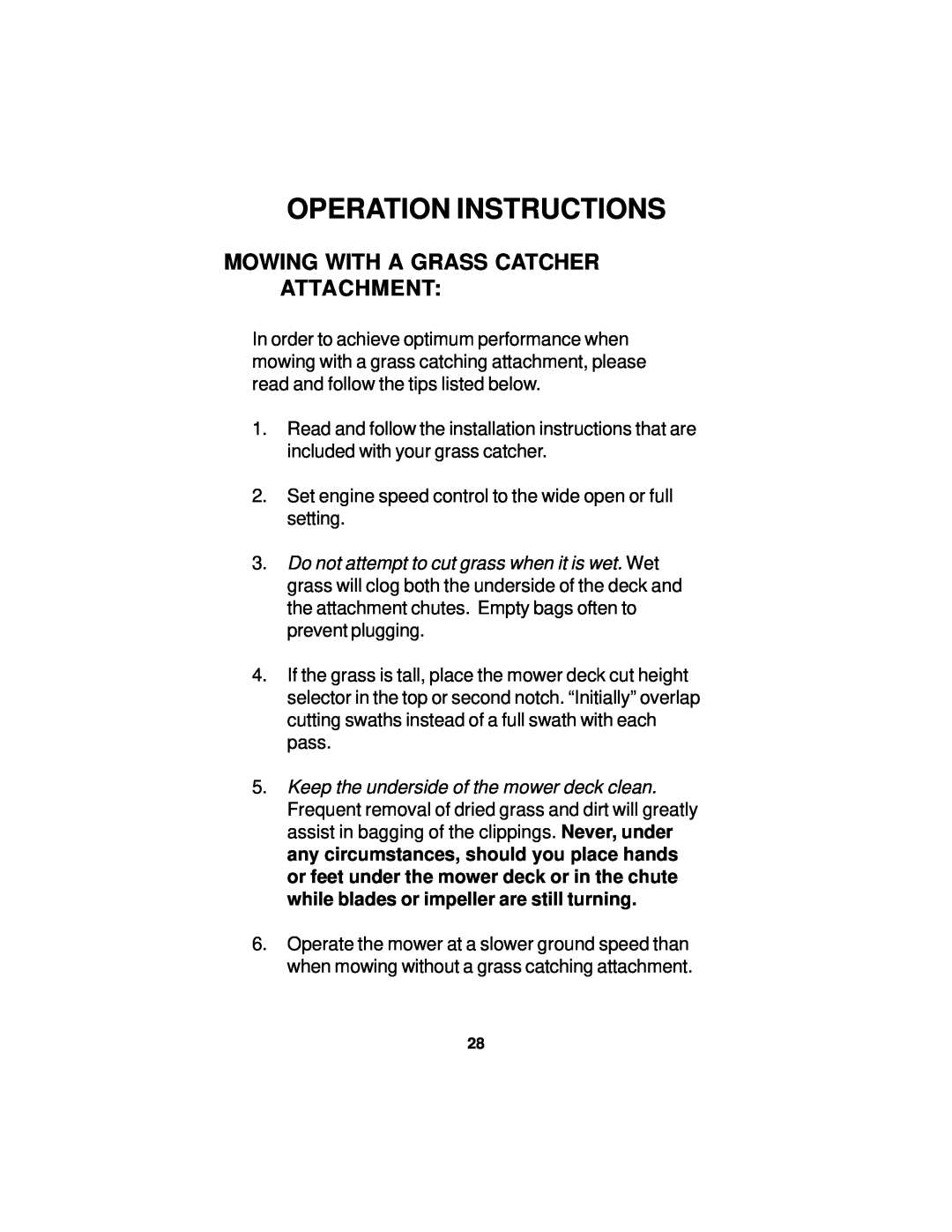 Dixon 14295-0804 manual Mowing With A Grass Catcher Attachment, Operation Instructions 