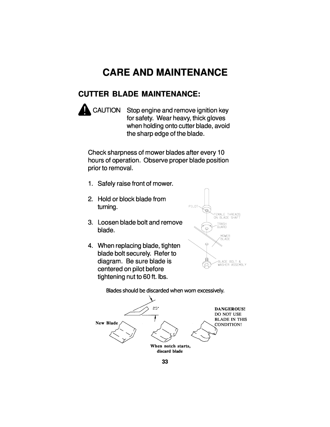Dixon 14295-0804 manual Cutter Blade Maintenance, Care And Maintenance 