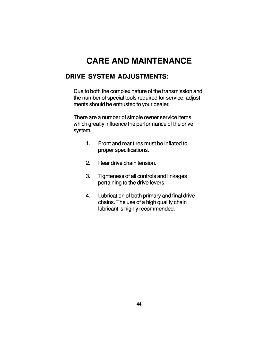 Dixon 14295-0804 manual Drive System Adjustments, Care And Maintenance 