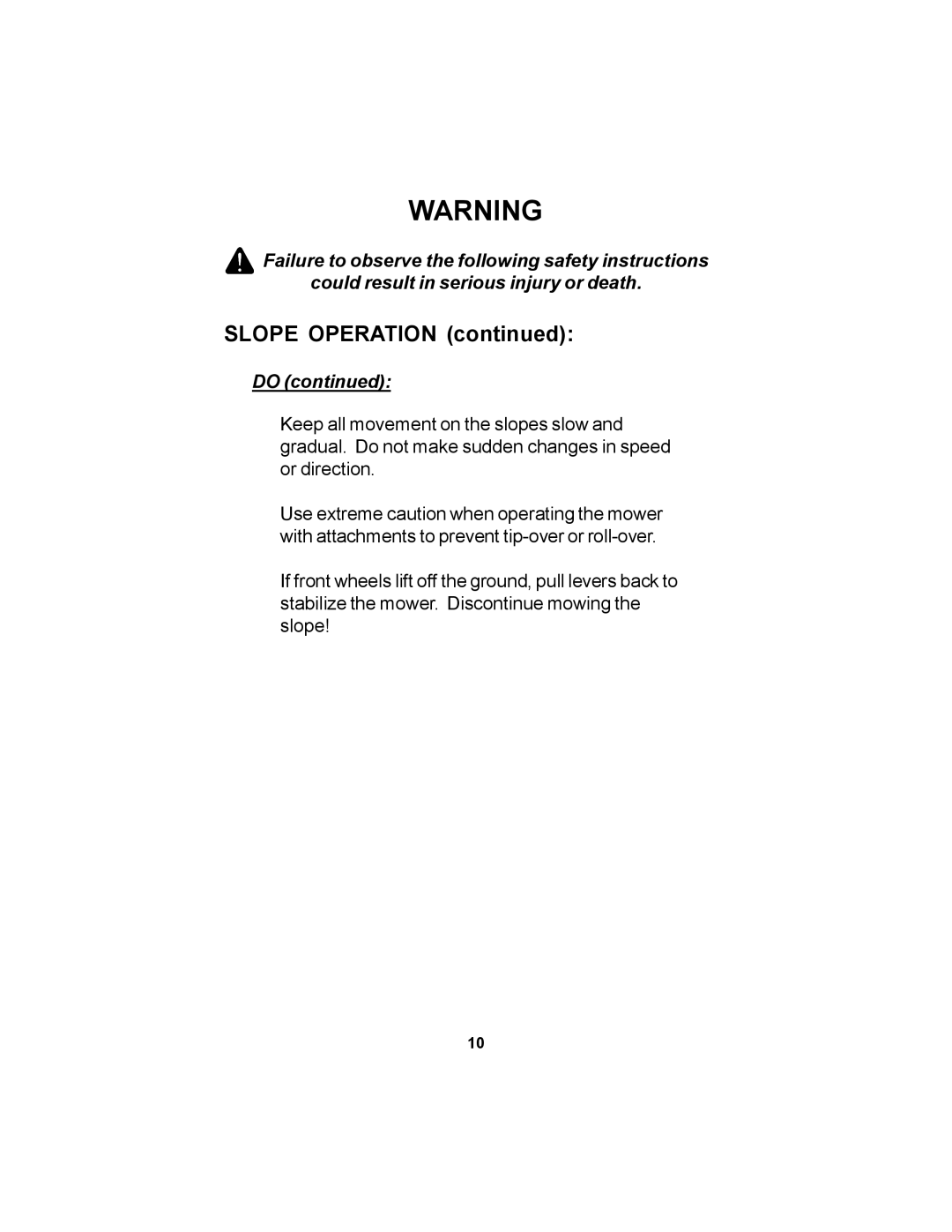 Dixon 14295-1005 manual Slope Operation 