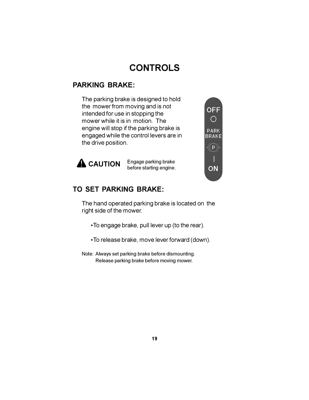 Dixon 14295-1005 manual To SET Parking Brake 