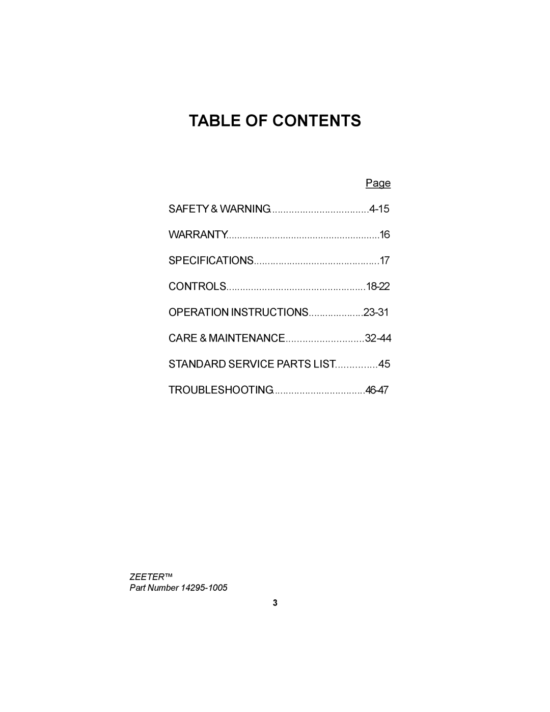 Dixon 14295-1005 manual Table of Contents 