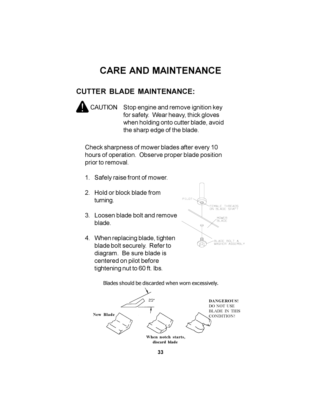 Dixon 14295-1005 manual Cutter Blade Maintenance 