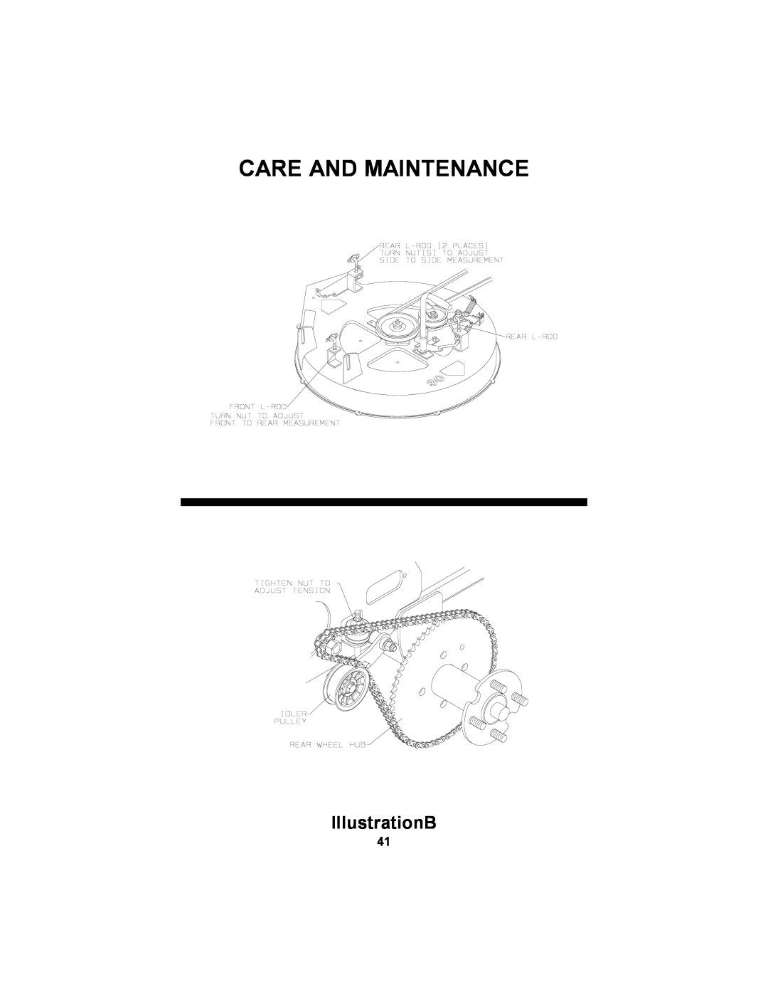 Dixon 14295-1005 manual IllustrationB, Care And Maintenance 