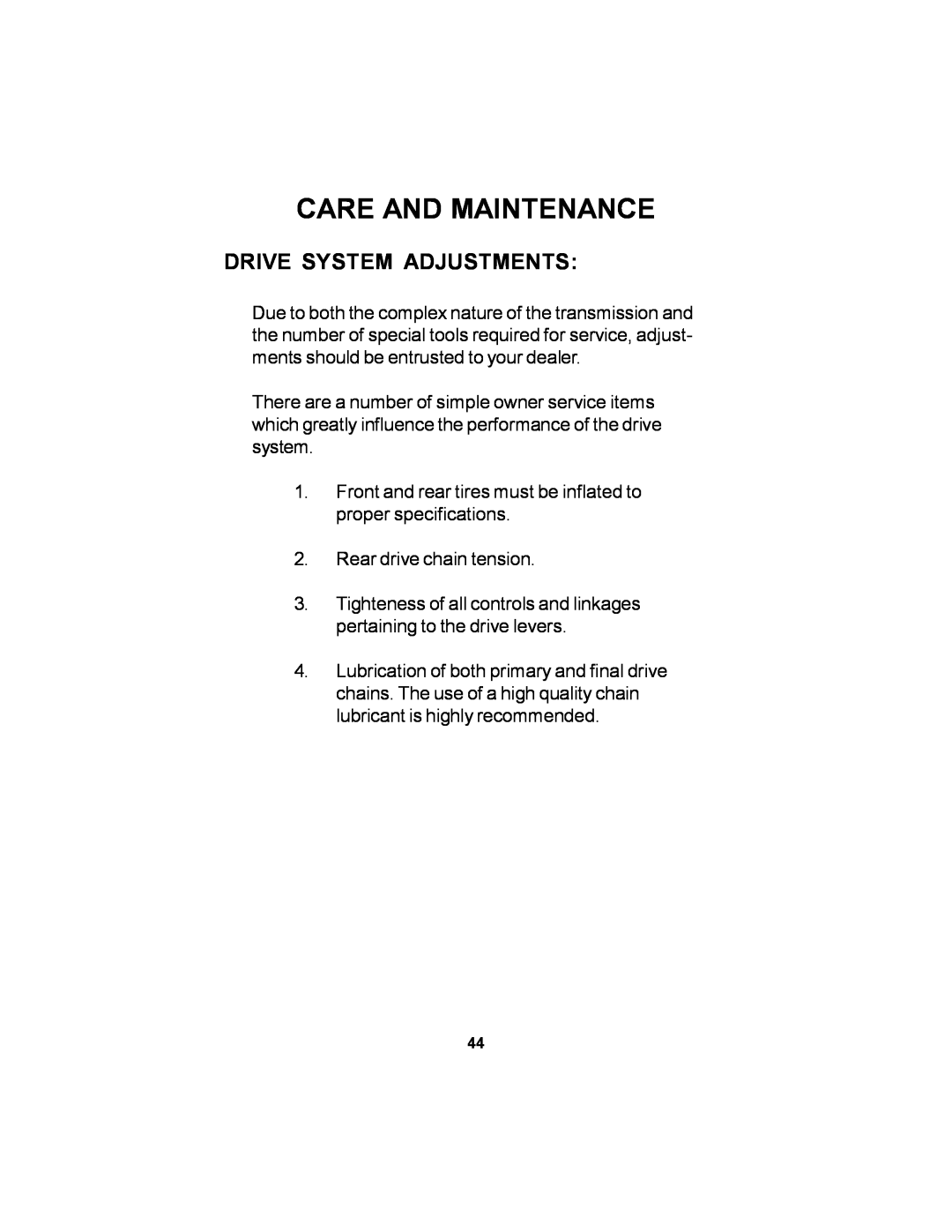 Dixon 14295-1005 manual Drive System Adjustments, Care And Maintenance 