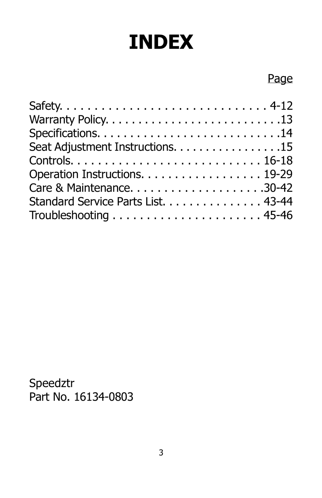 Dixon 16134-0803 manual Index 